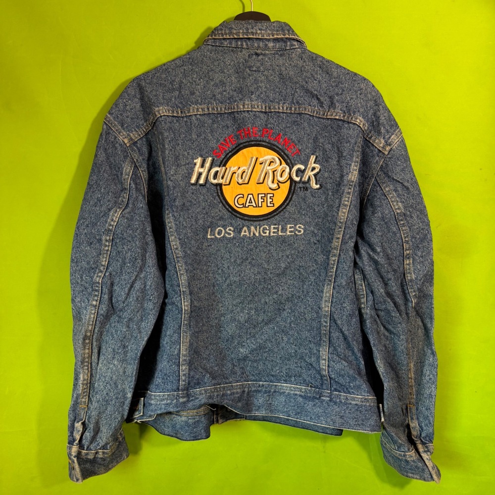 XL 90s Vintage Lee Hard Rock Cafe Los Angeles Denim Jacket Blue Trucker 46R